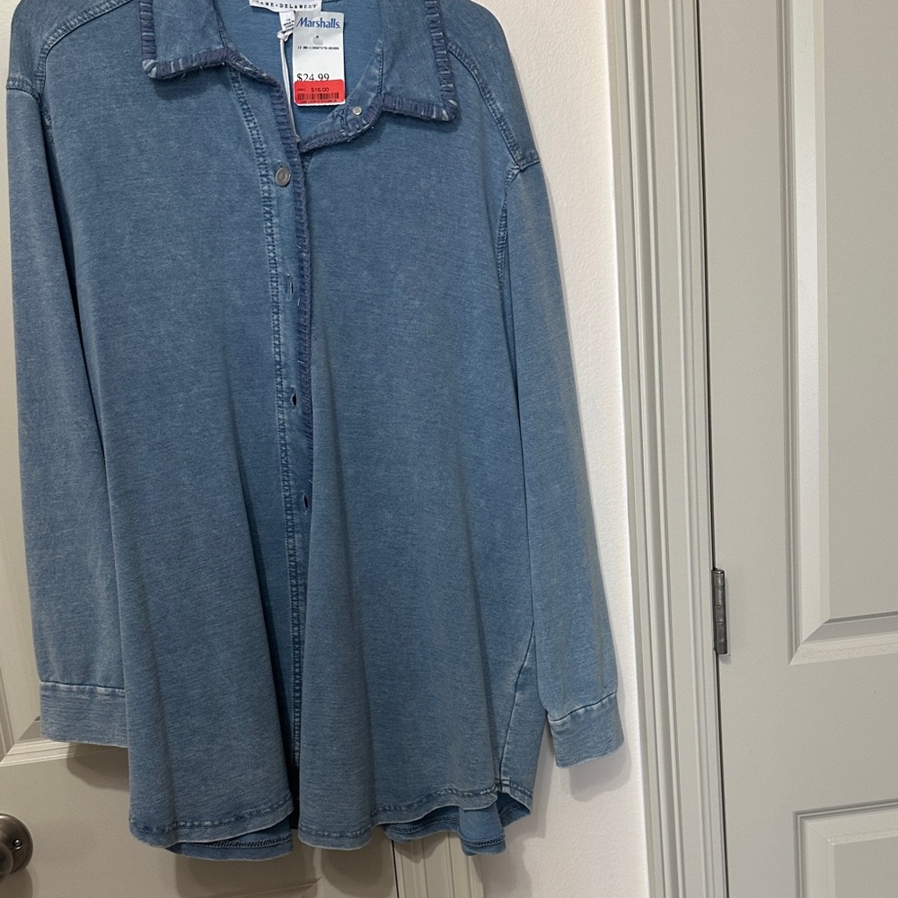 Jane and Delancey Vintage Wash Blue Button-Up Long Sleeve Shirt